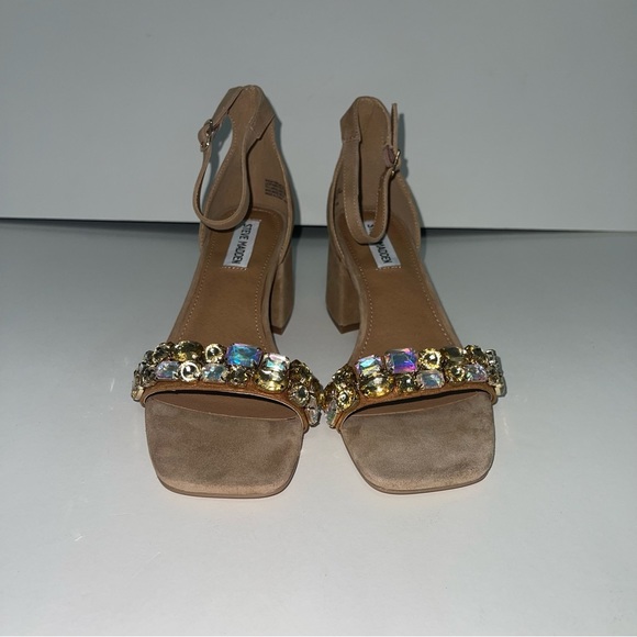 Steve Madden Tan Suede Malay Embellished Ankle Strap Block Heel Sandal New N Box - Picture 10 of 17